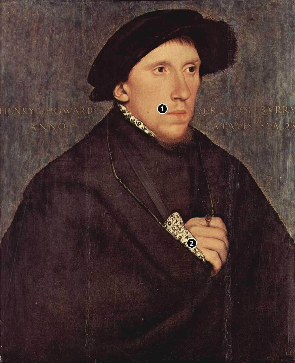 Annotated details from Henry Howard, Earl of Surrey by Hans Holbein the Younger